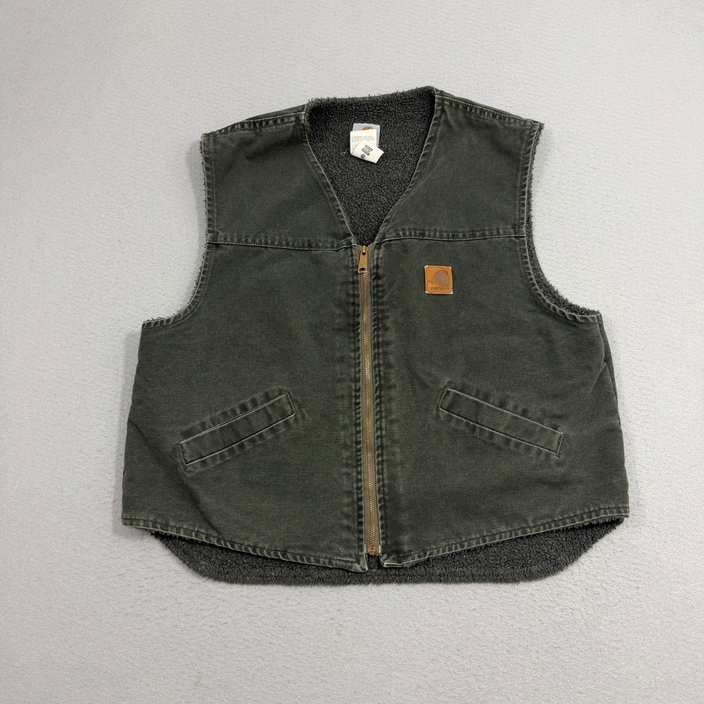 Carhartt Vest Mens 2XL Regular Moss Green V13MOS Mock Neck Sherpa Lined Canvas